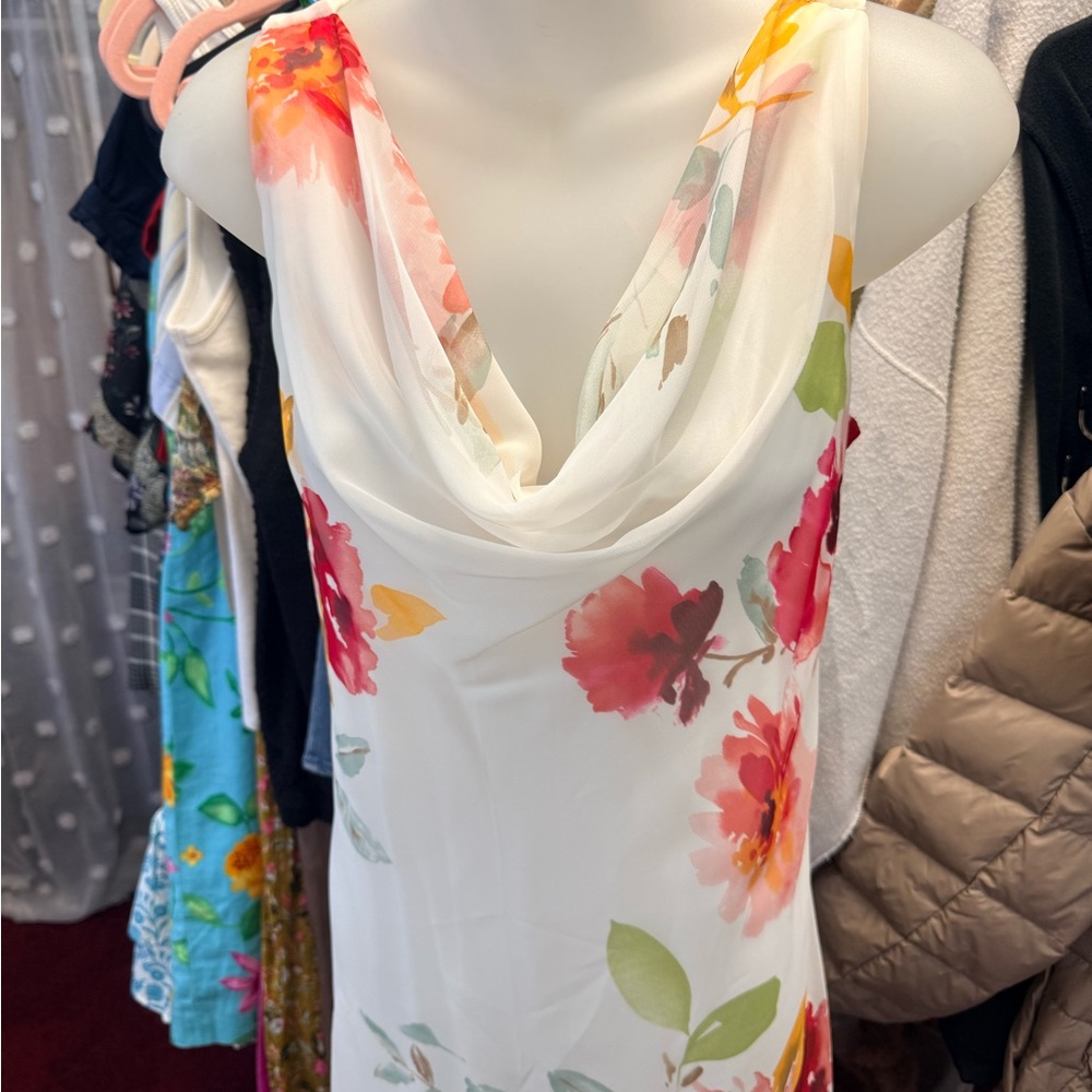 Y2K B.Moss White Floral Cowl Neck Maxi Dress - Picture 2 of 4